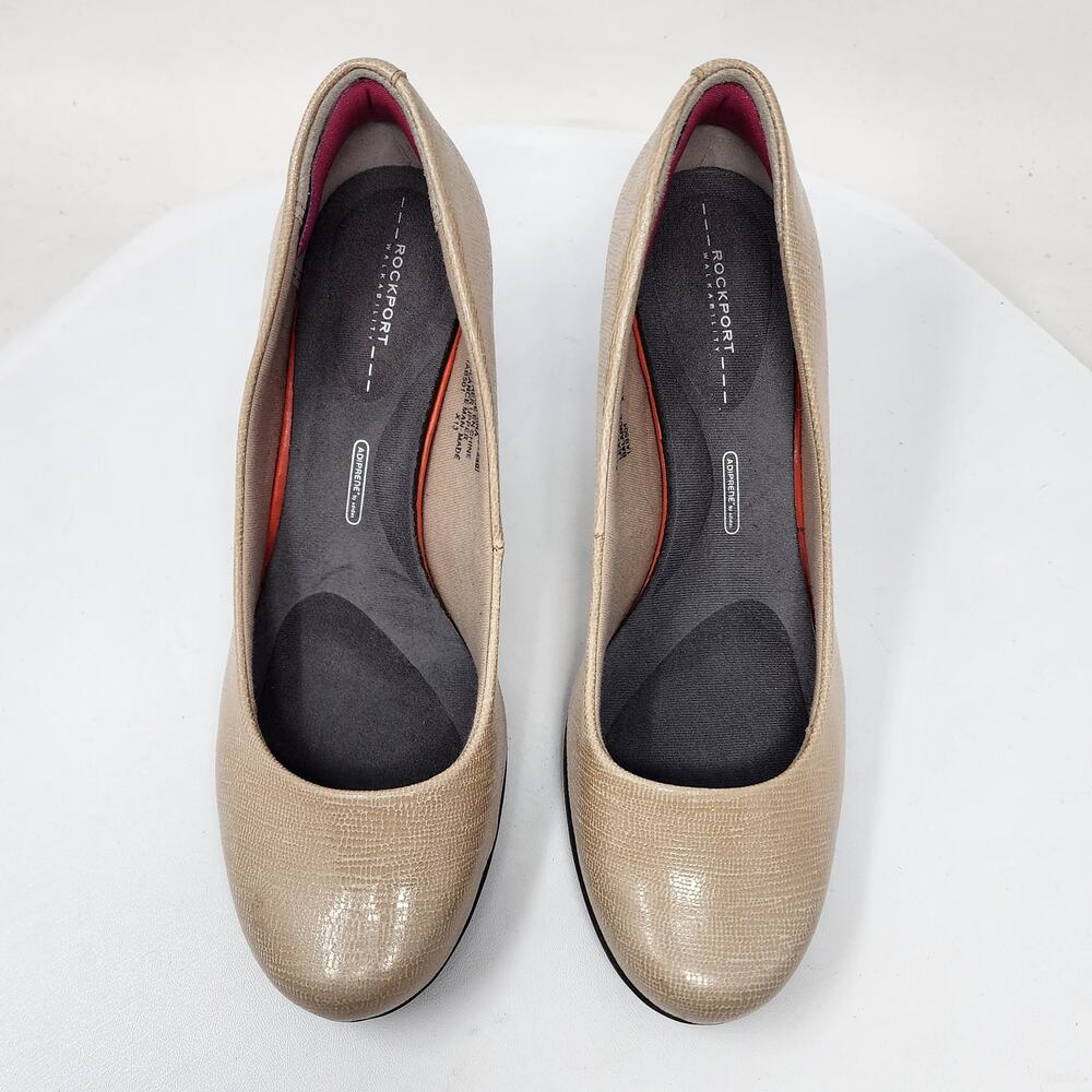 Rockport Total Motion Pumps Women 7 Wide Taupe Foil Leather Block Heel A10790 - Picture 3 of 10